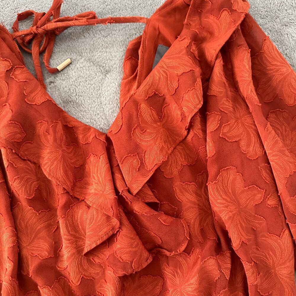 Anthropologie Orange Ruffle Smocked Textured Long Sleeve Blouse Women's SP Small - Picture 3 of 7
